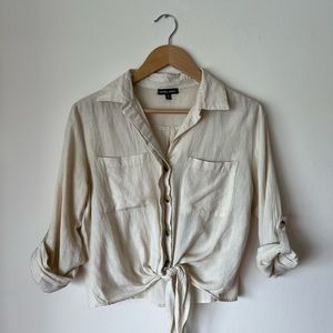 Button down knot front blouse